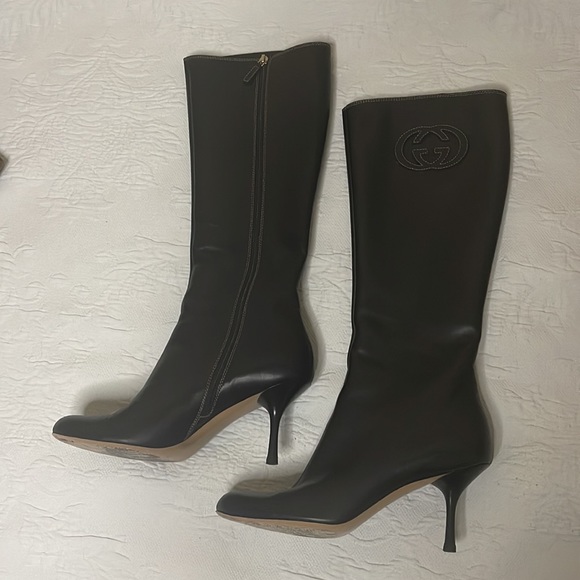 Gucci Stiv Pelle S Cuoio Lifford Nero Black Zip Logo Tall Boots - Picture 6 of 10